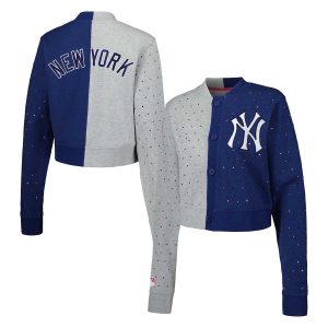 Terez New York Yankees Women's Gray/Navy Cropped Button-Up Cardigan